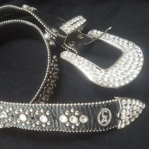 Rhinestone Leather Bling Belt